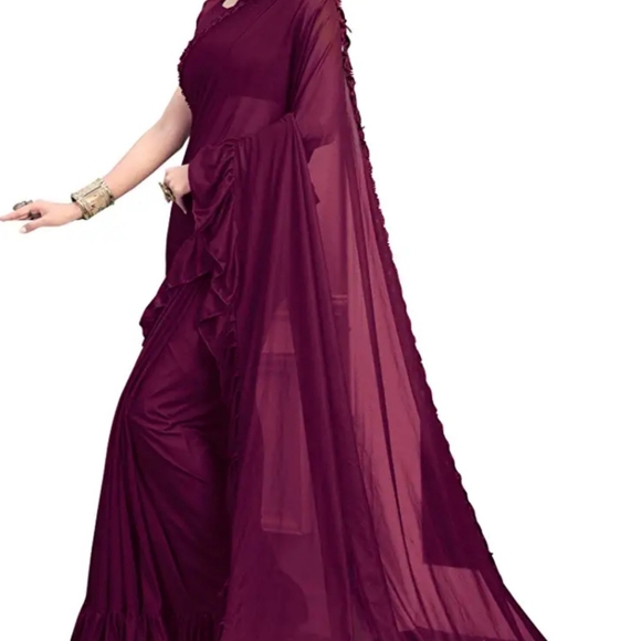 Wine designer brand new saree with unstitched blouse - Picture 4 of 4